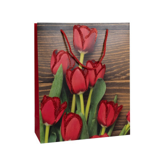 Подарочный пакет "Красные Тюльпаны" 26х32 см